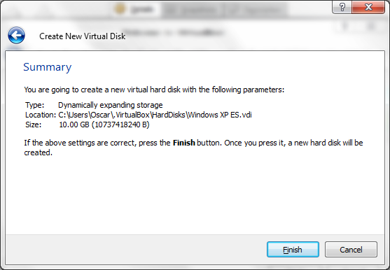 Virtual hard drive summary