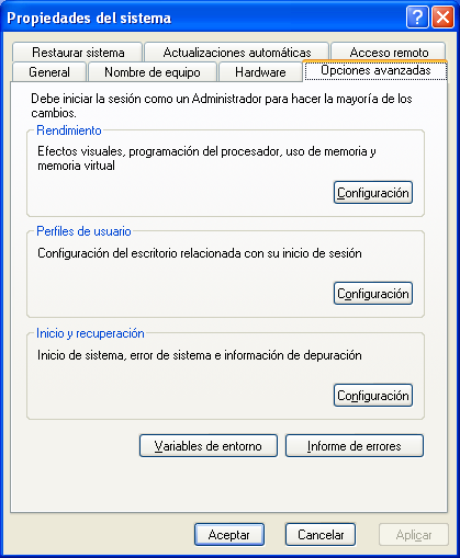 Propiedades del sistema en Windows