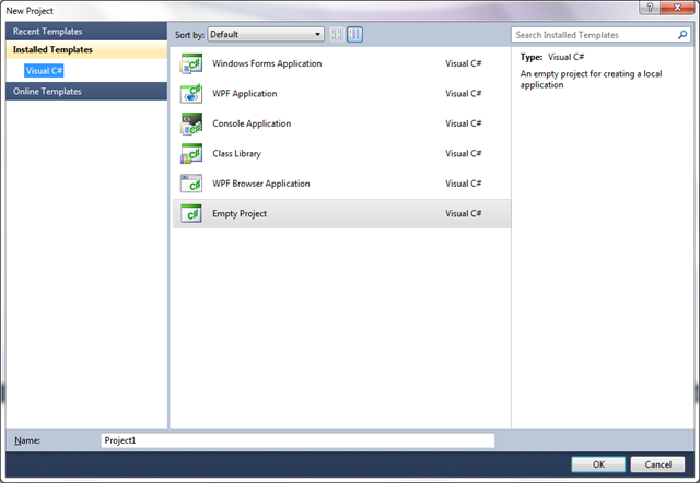 Project types in Visual C# Express